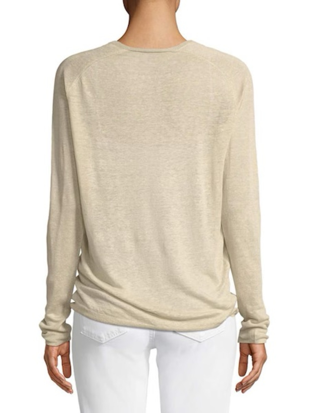 Theory Lightweight Linen V-Neck Sweater in Camel - Picture 5 of 5